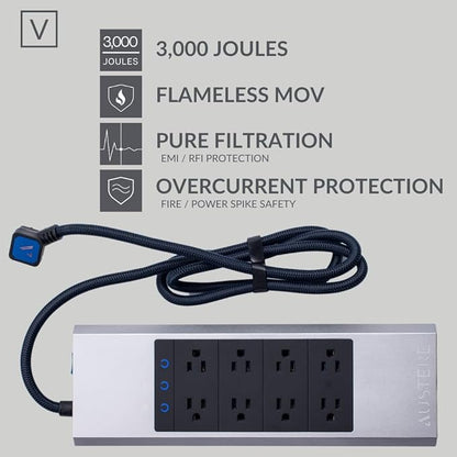 Austere V Series, 8 Outlet Surge Protector Power Strip, 3000 Joules, EMI/RFI - Image 4