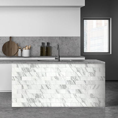 AULIGET 100-Piece White Marble Look Peel and Stick Backsplash Wall Tiles - Image 8