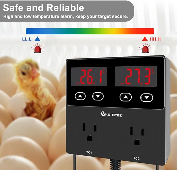KETOTEK KT99pro Dual Digital Temperature Controller Outlet 10A Relay Heating - Image 5