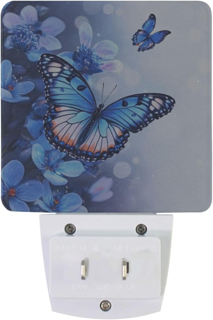 Pigsaly Led Night Light Flowers Blue Butterfly Night Light Plug in Wall Lamp - Image 2