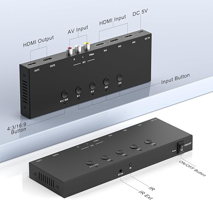 4 in 2 Out RCA/HDMI Switcher，3 Way HDMI 2.0 + 1 RCA Converter，4:3/16:9 & 2 - Image 2
