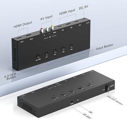 4 in 2 Out RCA/HDMI Switcher，3 Way HDMI 2.0 + 1 RCA Converter，4:3/16:9 & 2 - Image 2