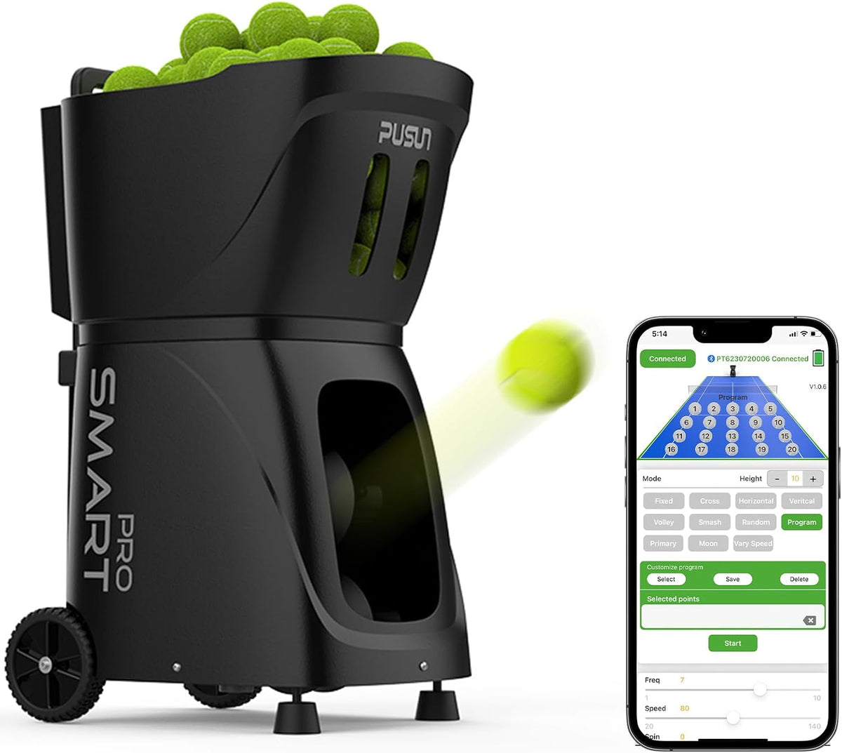 Smart Tennis Ball Machine - Auto Serve with APP/Remote/iWatch Control, 120km/...