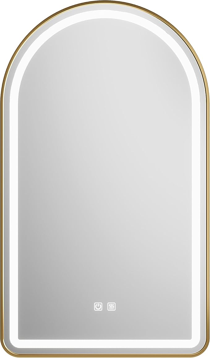 24x36 inch Gold Tempered Glass LED Arched Mirror by MYlovelylands