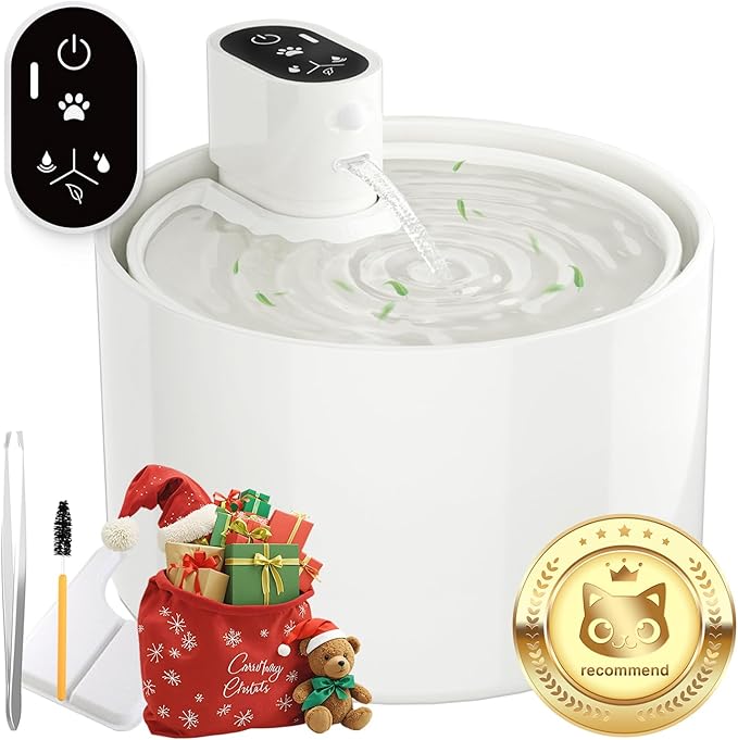Ceramic Cat Water Fountain, Cat Water Fountain Cordless Battery Operated by Jzlapro