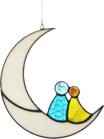 Moon Lovers Window suncatcher scrystal Stained Glass Hanging Window décor Art Tiffany Style Gift for Friends Mom Couple Lovers