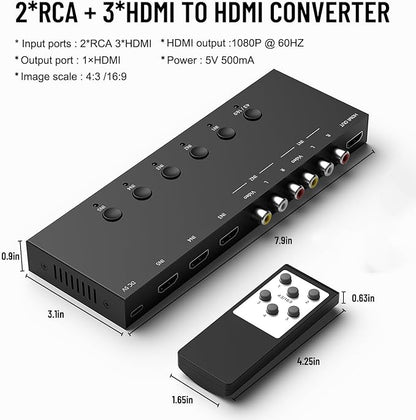 Azduou 2 AV Inputs + 3 HDMI 2.0 Inputs to HDMI Converter - Image 5