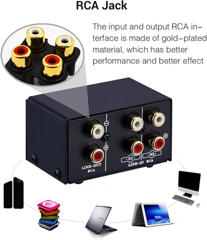 summina RCA Switch Audio Switcher RCA 2 in 1 Out / 1 in 2 Out A/B Switch Stereo - Image 3