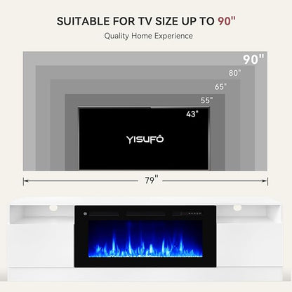 YISUFO 80” TV Stand with 36” Electric Fireplace, Large Modern Media - Image 6