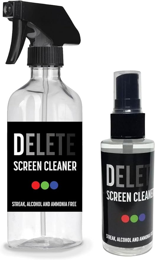 Delete Screen Cleaner Spray Kit, 2 Pack, 16oz and 2oz Bottle and 12"x12" by DELETE