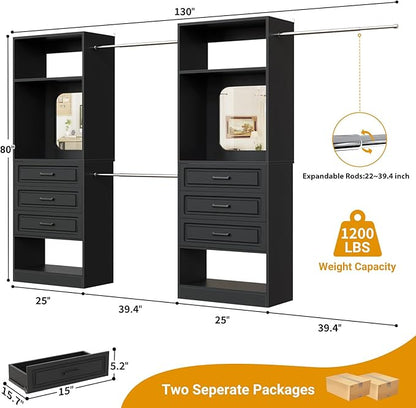 Unikito Closet System with 6 Drawers, 6-14Ft Closet Organizer with Mirror - Image 7