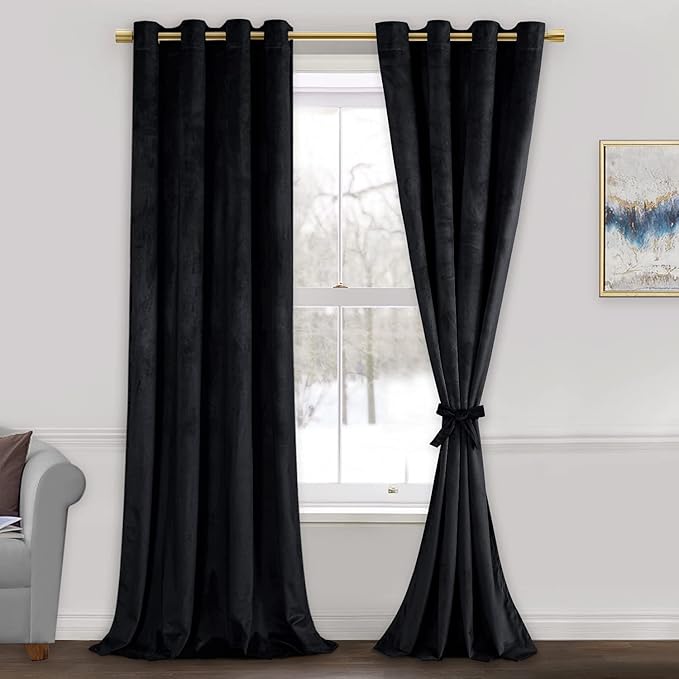 JIUZHEN Blcak Velvet Curtains for Living Room by JIUZHEN