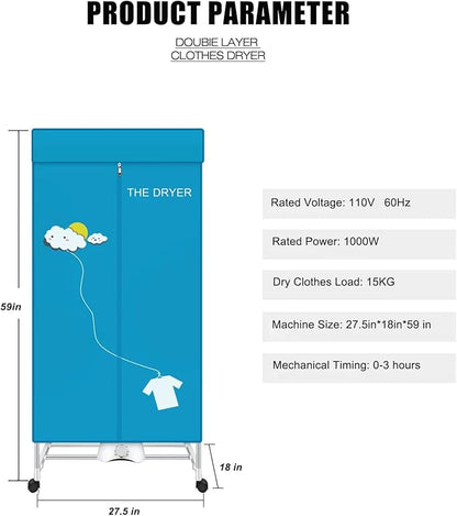 Portable Dryer, 110V 1000W Electric Clothes Dryer Machine, Double Layer - Image 2
