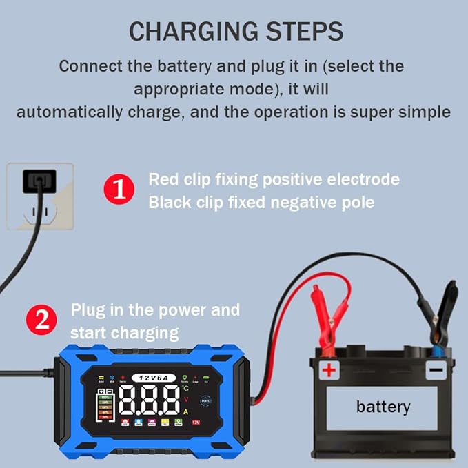 6-Amp 12V Smart Car Battery Charger, Battery Maintainer Trickle Charger - Image 8