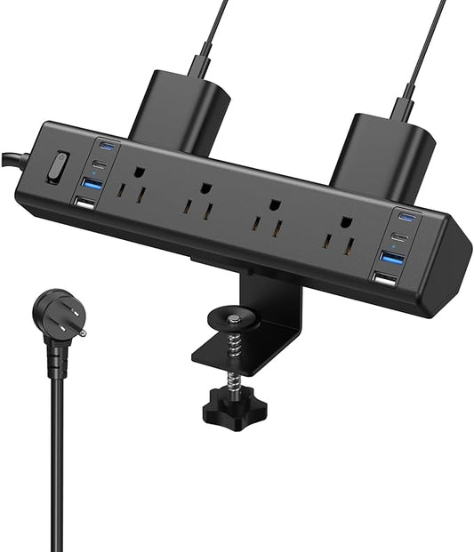 Desk Clamp Power Strip, 40W Total Fast Charging Station, Desk Edge Mount Power by VILONG