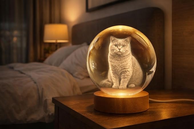 Herihues Personalized 3D Photo Crystal Ball, Custom Engraved Picture Lamp - Image 4