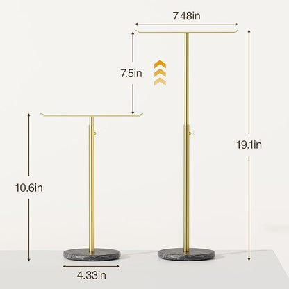 Josmimic Gold Necklace Holder Jewelry Organizer Stand – Adjustable Height T‑Bar - Image 6