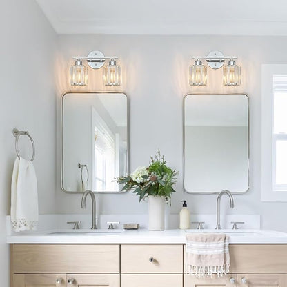 FDPBY Modern 2 Light Crystal Vanity Light, Chrome Vertical Bathroom Light - Image 7