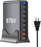 670W USB C Fast Charger Block, 8 Ports GaN III USB Chagring Station, Dual 140W by COSCTOR