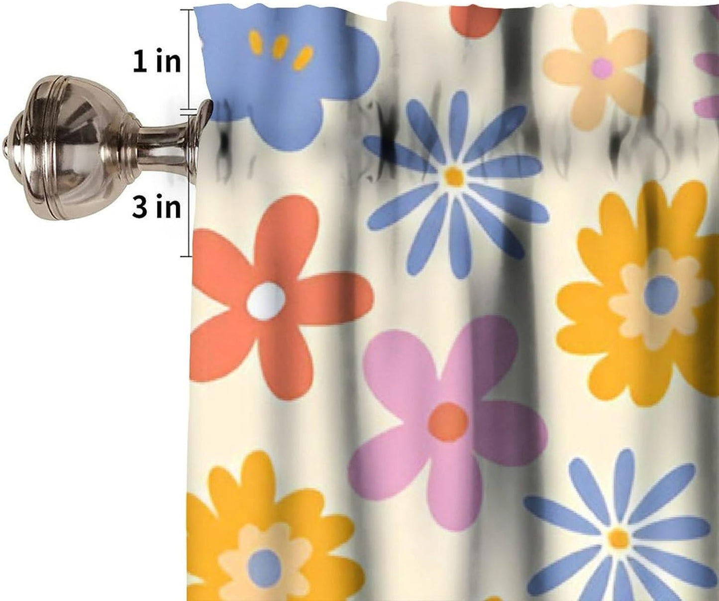 Cute 70s Flower Valance, Abstract Vintage Groovy Daisy Floral Cartoon Pink Blue Orange Flowers Print Blackout Window Curtain for Kids Girls Boys Bedroom Livingroom, 54x18inch