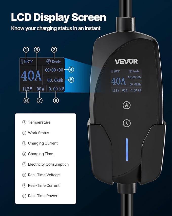VEVOR Level 2 EV Charger, 40 Amp Adjustable Current, 240V Electric Vehicle - Image 5
