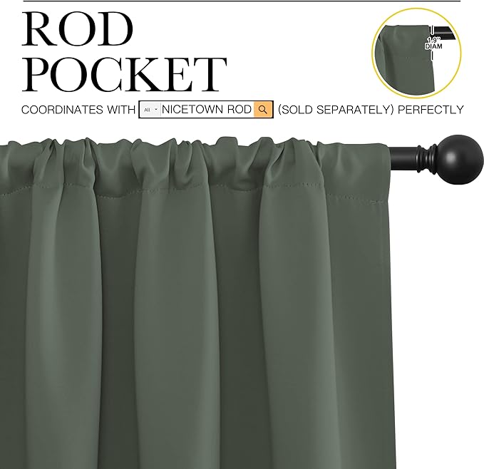 NICETOWN Living Room Curtains, Dark Mallard, 1 Pair, 70 x 84-inch, Home - Image 2