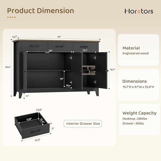 HORSTORS 47" Buffet Cabinet - Image 3