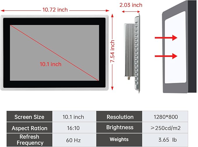 10.1-Inch Industrial Embedded Panel PC, Ratio 16:10 Multi-Touchscreen-Monitor - Image 3