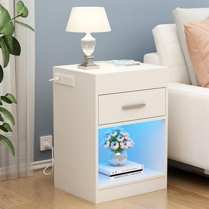 Auromie Nightstand with Charging Station and LED Lights, Concealment Furniture - Image 8