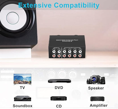 4-Way Stereo Audio Switcher, Bi-Directional Audio Selector Box - Image 3