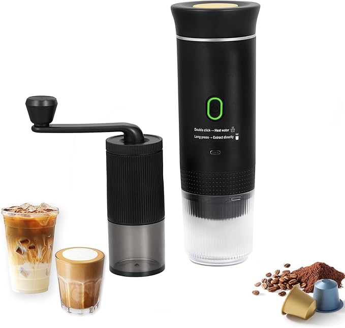 Coffee Maker Set, Portable Espresso Machine and Coffee Grinder, 3 in 1 Travel by GUMLCOOD