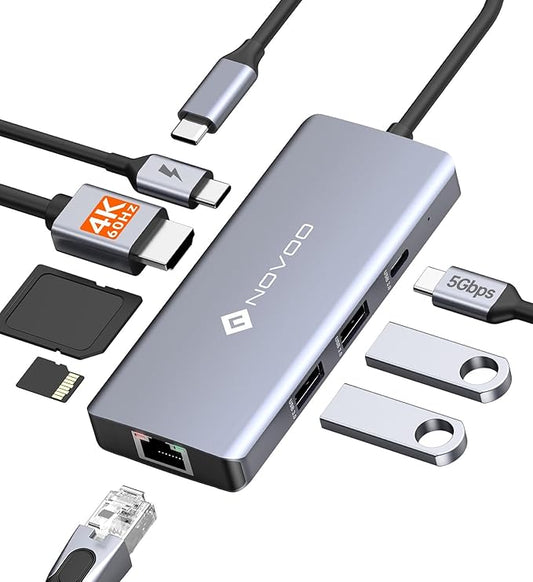 NOVOO USB C Hub 4K@60Hz HDMI Gigabit Ethernet 8-in-1 USB C Adapter Multiport by NOVOO