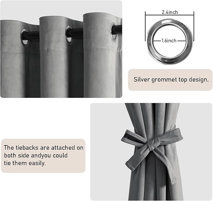 JIUZHEN Grey Velvet Curtains 72 inches Blackout Curtains - Image 5