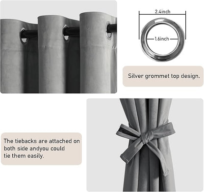 JIUZHEN Grey Velvet Curtains 72 inches Blackout Curtains - Image 5