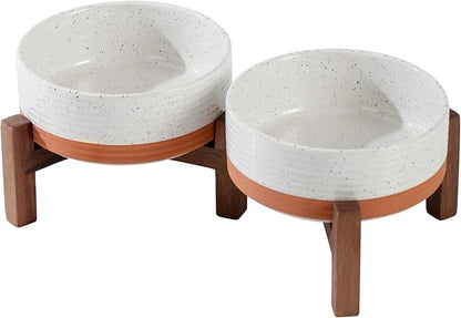 Ceramic 5.1inch Raised Double Bowls Set by Havniva