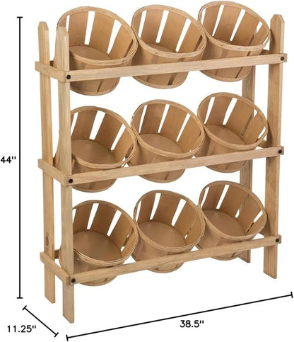 Displays2go Tiered Wooden Display, Floor Standing, 9 Baskets – Oak - Image 2