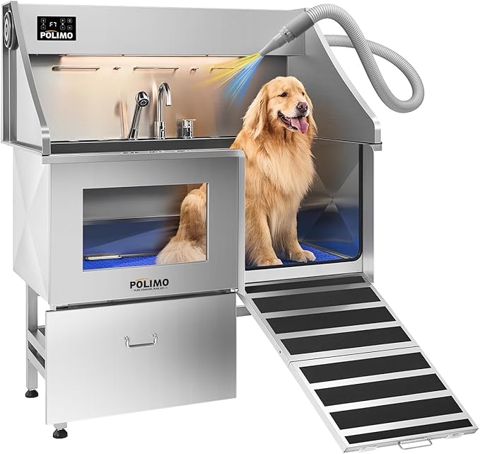 POLIMO Dog Wash Station with Pet Dryer & LED, Professional Dog Bathing Station by BathTimeMadeEasy