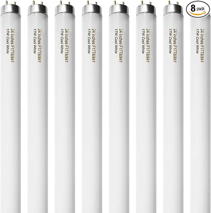 8 Pack 24 inch F17T8/841 17 Watts Light Bulb, 2 Foot Straight Fluorescent Tube by Konideke