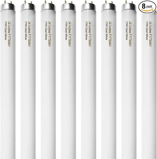 8 Pack 24 inch F17T8/841 17 Watts Light Bulb, 2 Foot Straight Fluorescent Tube by Konideke
