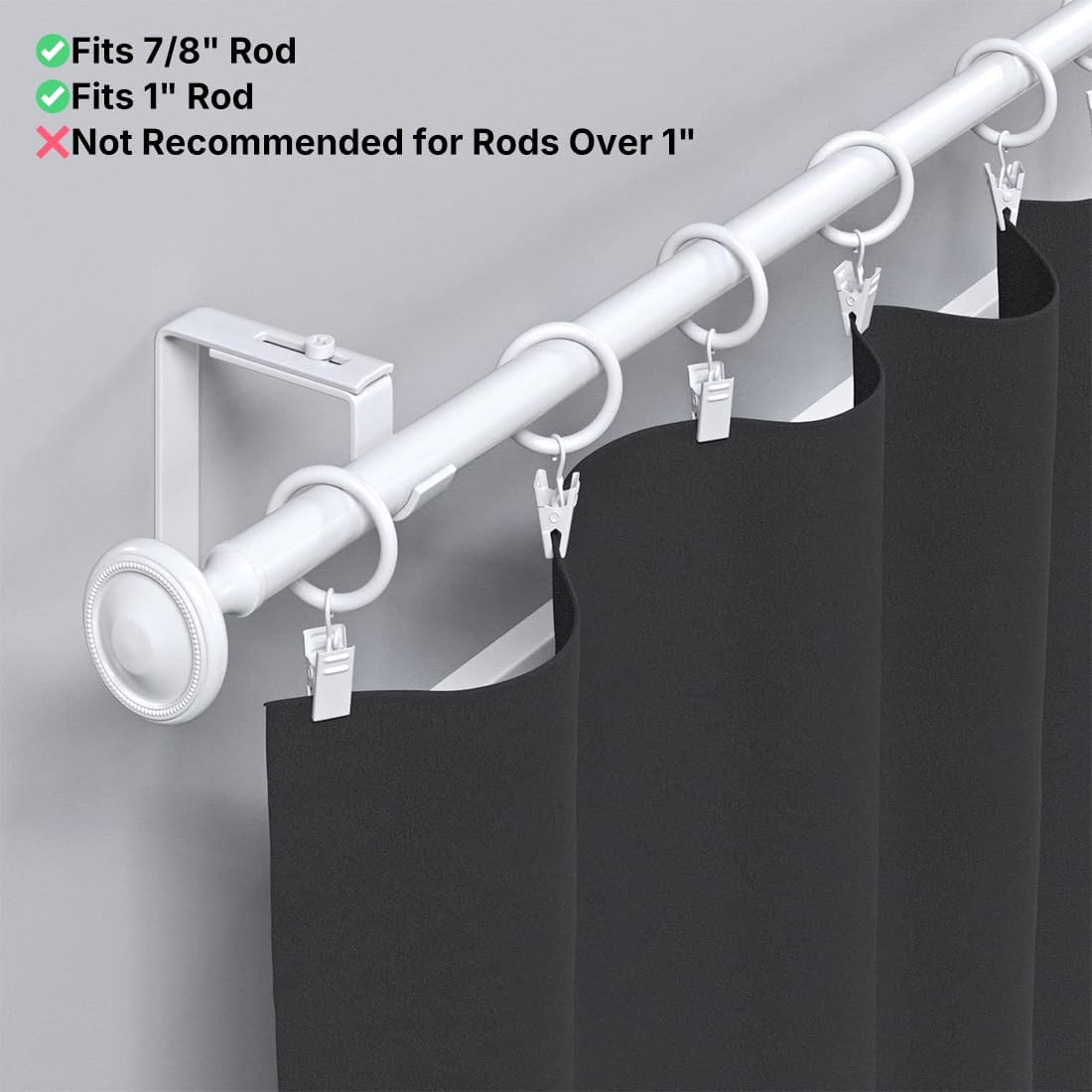 KAIY Set of 14 Curtain Rings with Clips 1.25 Inch White Iron Metal | Curtain Rod Rings with Clips for Drapes, Drapery Ring for Baby Clothes, Baby Pants Hangers, Interior Diameter