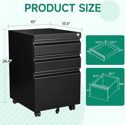 Letaya 3 Drawer Mobile File Cabinet - Image 3