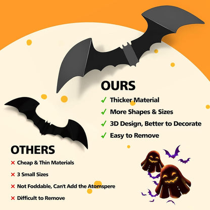 LUDILO 100Pcs Bats Halloween Decorations: Halloween Bats Wall Décor Sticker | PVC 3D Bats Wall Stickers, Scary Halloween Party Decorations Indoor Outdoor, DIY Home/Window/Door/Décor, Fall Décor