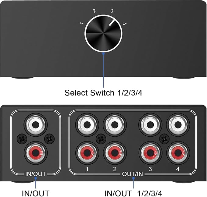 Dingsun 4-Way Stereo Audio Switcher, Bi-Directional Right and Left Channel - Image 2