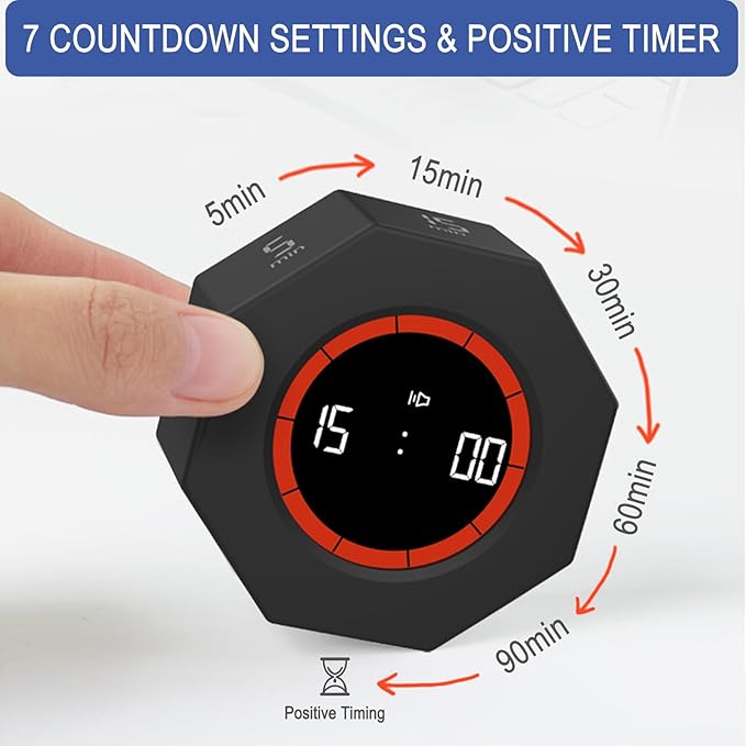 GuDoQi Digital Productivity Timer, Octagon Rotating Pomodoro Timers - Image 4