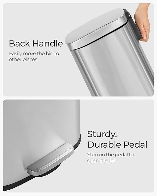 SONGMICS Trash Can with Lid, 8 Gallon Garbage Can, Stainless Steel Small Waste - Image 7