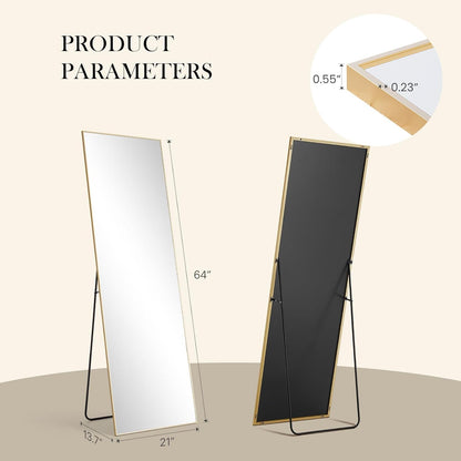 NEWBULIG 64"x21" Full Length Mirror, Full Body Floor Mirror, Gold-Rect | Aluminum Alloy Thin Frame, Wall or Standing Mirrors for Bedroom, Living Room, Dressing Room