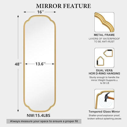 48"x16" Gold Door Mirror Full Length Over The Door - Image 6