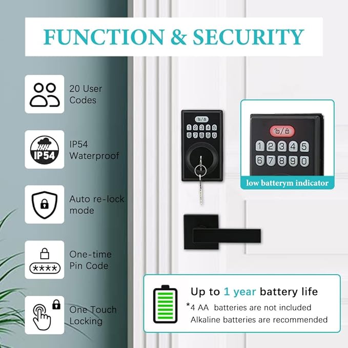 Keyless Entry Door Lock with 2 Handles, Electronic Keypad Deadbolt Front Door - Image 2