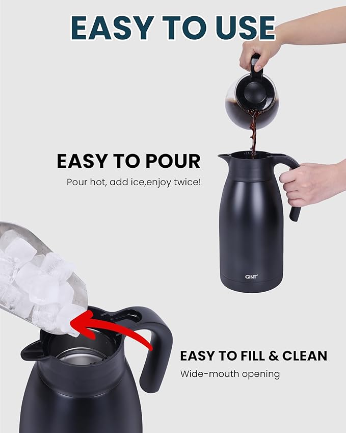 GiNT 1.9L / 64Oz Thermal Coffee Carafe, Insulated Stainless Steel Coffee Carafes - Image 7
