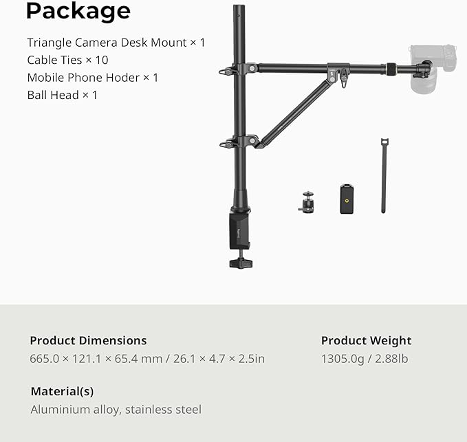 SMALLRIG Triangle Camera Desk Mount, Max. Load 3kg/ 6.6lbs, Overhead Mount - Image 9